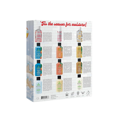 Hempz Twelve Days of Hydration Skin Care Gift Set (12-pack) - Candy Cane Moisturizer & Lip Balm, Vanilla Moisturizer, Pineapple & Melon, Original, & Triple Moisture Shampoo, Conditioner & Moisturizer