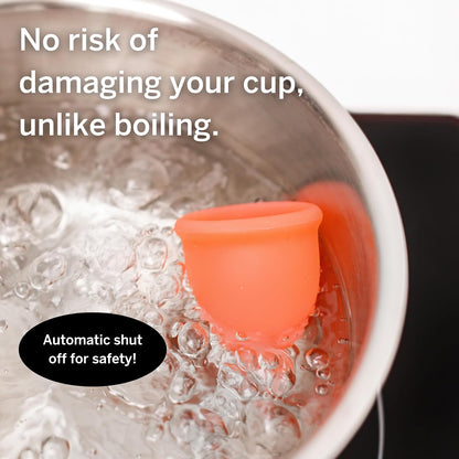 Pixie Menstrual Cup Steamer Sterilizer Cleaner - Wash Your Cup + Kill 99.9% of Germs with Cleanser Steam - 3 Minutes and Your Period Cup is Sterile! Automatic Timing Shut Off Switch (White)