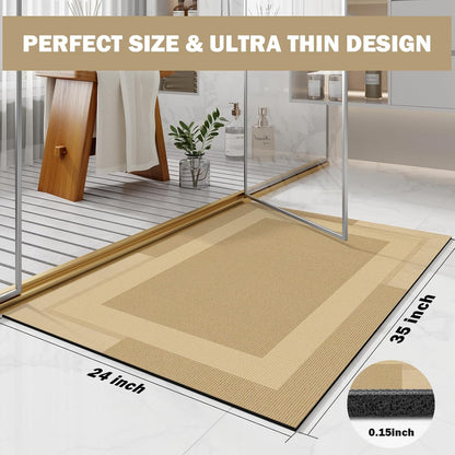 Non Slip Bath Mat, Rubber Backing Ultra Thin Bathroom Rugs Fit Under Door Quick Dry Super Absorbent Washable Bath Rug Shower Mat for Bathroom Floor Bathtub Shower Sink, Easy Care Brown 24"x 35"
