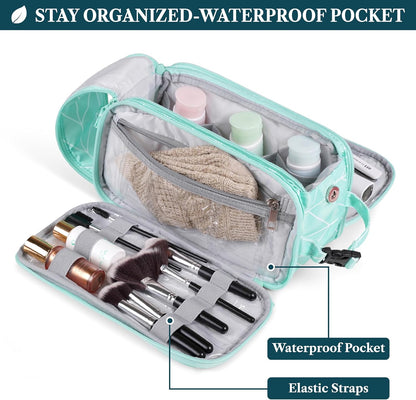 PAVILIA Toiletry Bag for Men Women, Mens Travel Bag Toiletries Organizer Case for Grooming, Travel Essentials Shaving Dopp Kit, PU Leather Water Resistant Cosmetic Pouch, Teal Chevron