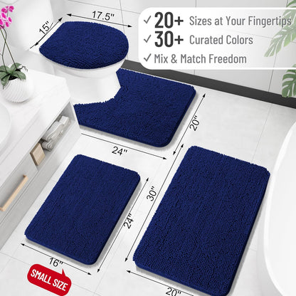 OLANLY Toilet Rugs U-Shaped 24x20, Extra Soft Absorbent Chenille Contour Bathroom Rugs for Toilet, Dry Quickly, Machine Washable, Non-Slip Bath Mat, Navy
