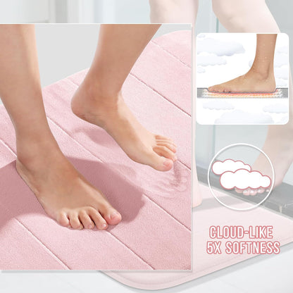 Yimobra Pink Bath Mat 24x17 Inch, Super Soft Absorbent Memory Foam Bathroom Rug Non Slip, Quick Dry, Machine Washable Floor Carpet for Tub Shower, Home Decor Accessories