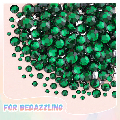 25000Pcs Resin Jelly Rhinestones with Tweezers for Crafting, 2-6mm Mixed Sizes (Dark Green) Non Hotfix Flatback Gems, Bedazzling Crystal for DIY Crafts Clothing Tumblers Mugs Shoes Decor Nail Art