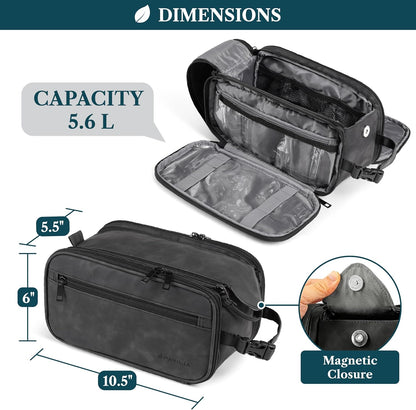 PAVILIA Toiletry Bag for Men Women, Mens Travel Bag Toiletries Organizer Case for Grooming, Travel Essentials Shaving Dopp Kit, PU Leather Water Resistant Cosmetic Pouch, Black