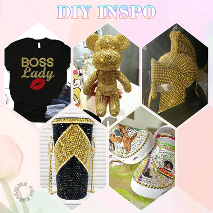 25000Pcs Resin Rhinestones with B7000 Jewelry Glue for Crafting, Copper Gold 2-6mm Non Hotfix Flatback Gems, Bedazzling Crystal for DIY Crafts Clothing Tumblers Mugs Shoes Fabric Nail Art