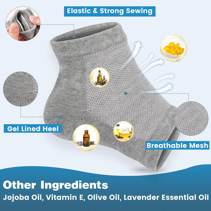 6 Pairs Moisturizing Heel Socks for Cracked Heel Treatment, Foot Care Toeless Socks to Soften and Hydrate Dry Cracked Feet Heels, Cracked Heel Repair Socks, Gel Socks for Dry Cracked Feet