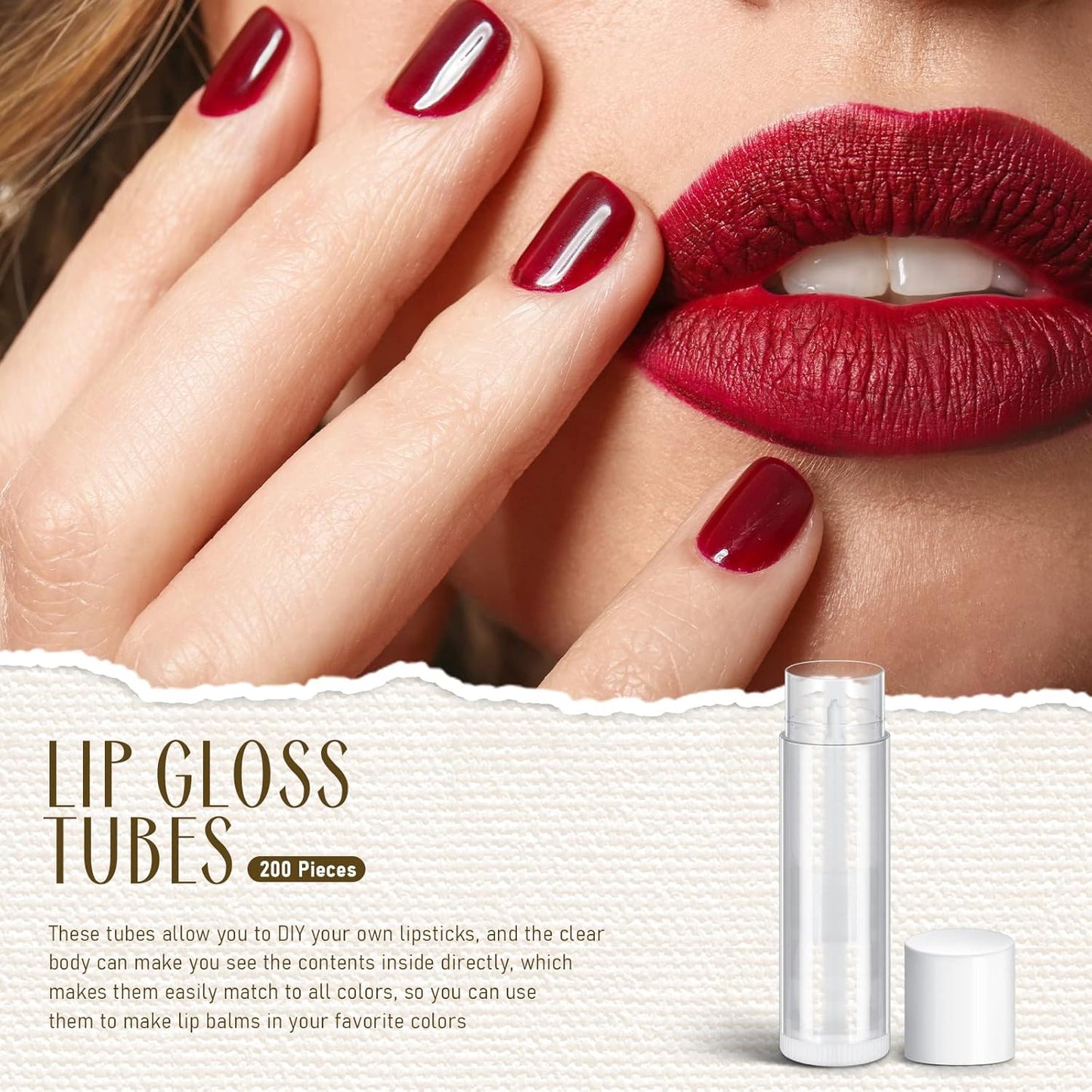 Nuanchu 200 Pcs Lip Balm Tubes Empty Lip Gloss Tubes Bulk Women 0.186 Oz/ 5.5 ml Lip Gloss Container Kit Clear PVC Lip Containers with Caps for DIY(White, Clear)