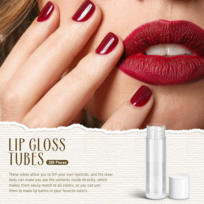 Nuanchu 200 Pcs Lip Balm Tubes Empty Lip Gloss Tubes Bulk Women 0.186 Oz/ 5.5 ml Lip Gloss Container Kit Clear PVC Lip Containers with Caps for DIY(White, Clear)