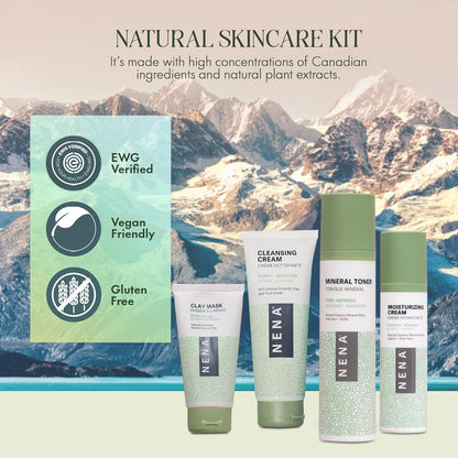 NENA Natural Skincare Kit | 4-Piece Daily Skin Essentials for Women & Men - for Dry, Oily, Normal and Sensitive Skin | EWG Verified, Cruelty Free & Vegan-Friendly