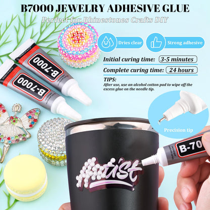 6000Pcs Resin Rhinestones for Bedazzling with 3Pcs B7000 Jewelry Glue, 1 Box White Flatback Rhinestones for Crafting Crafts DIY, Crystals Gems for Clothing Shoes Tumblers Nail Art Makeup