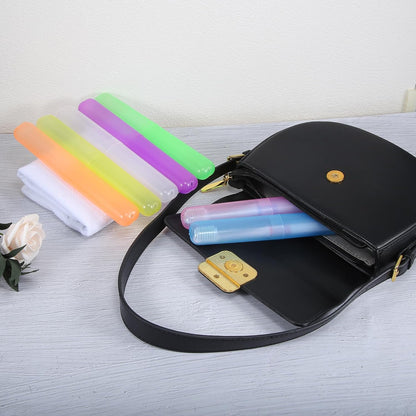 VOCOSTE 2 Pcs, Toothbrush Travel Case, Plastic, Lightweight Traveling Toothbrush Holders Case, for Travel Business, Blue Orange, 7.48"x1.06"