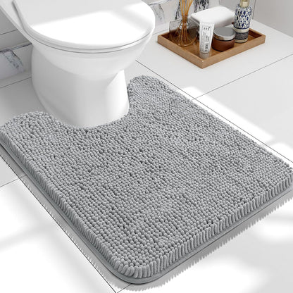 OLANLY Toilet Rugs U-Shaped 24x20, Extra Soft Absorbent Chenille Contour Bathroom Rugs for Toilet, Dry Quickly, Machine Washable, Non-Slip Bath Mat, Light Grey