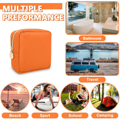 Mini Makeup Pouch for Purse, Small Cosmetic Bag Pouch Nylon Travel Toiletry Organizers for Women Girls, Cute Zipper Pouch Coin Purse Preppy Storage Bag for School Work(Mini-Peach)