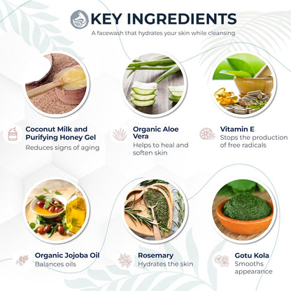 Hydrating Face Wash - Coconut Milk & Honey 4oz | Natural Daily Cleanser for All Skin Types — Gentle Non-Drying Formula, Fragrance-Free with Jojoba Oil & Aloe, Ideal for Sensitive & Dry Skin