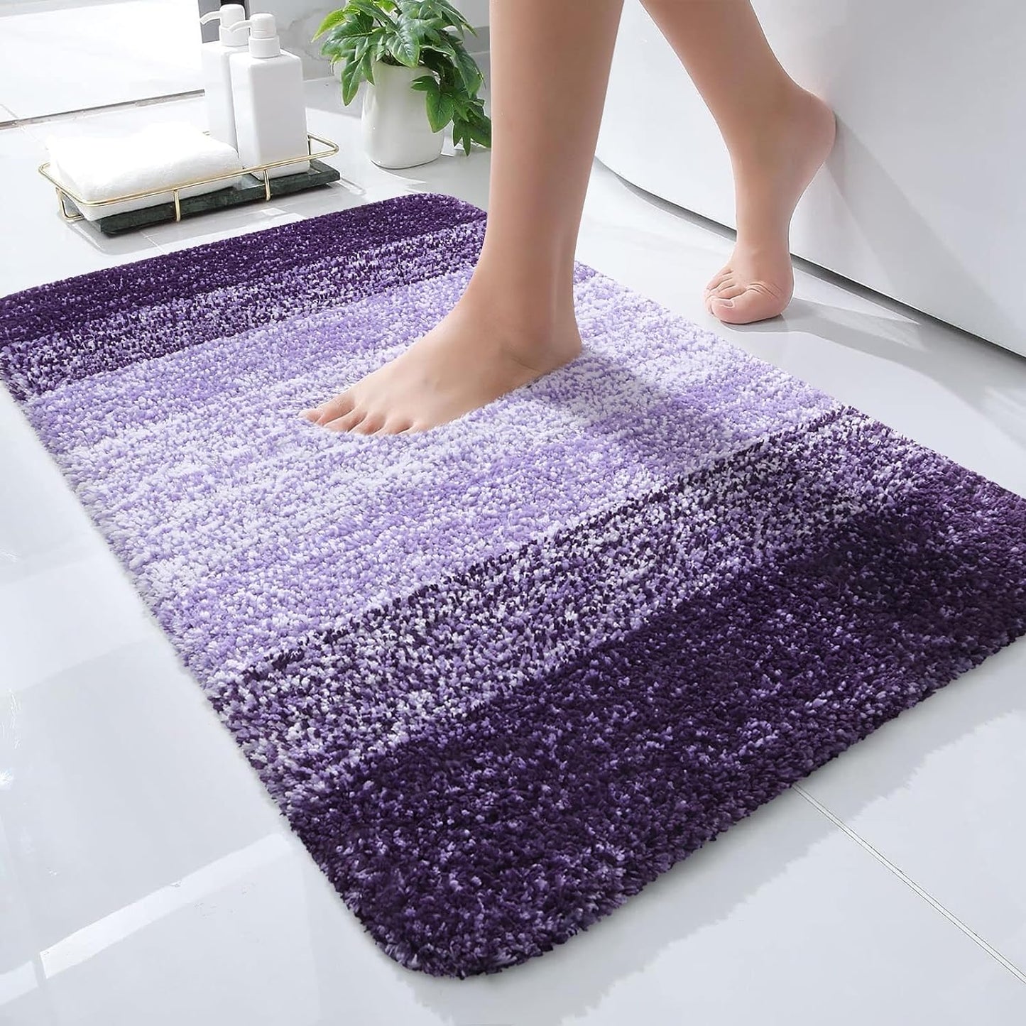 OLANLY Bathroom Rugs Mat 24x16, Extra Soft Absorbent Microfiber Bath Rugs, Rubber Backing, Quick Dry, Machine Washable Bath Mats for Bathroom Floor, Tub and Shower, Home Decor Accessories, Violet