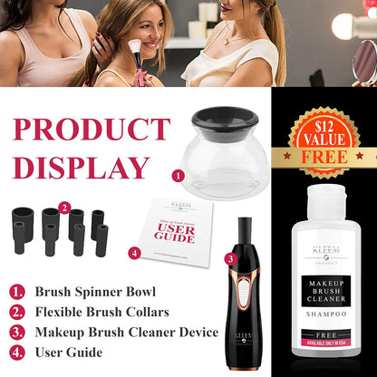 Electric Makeup Brush Cleaner Machine | Automatic Makeup Brush Washer & Spinning Dryer with Free Cleaner Shampoo | Dual-Fiber Bristles for Eyeshadow & Foundation | Made in USA | Black