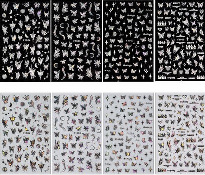 Butterfly Nail Art Stickers Decals 3D Self-Adhesive Laser Butterfly Nail Stickers Holographic Butterflies Design Nail Art Supplies for Women Acrylic Nail Art Decoration Accessories 8 Sheets