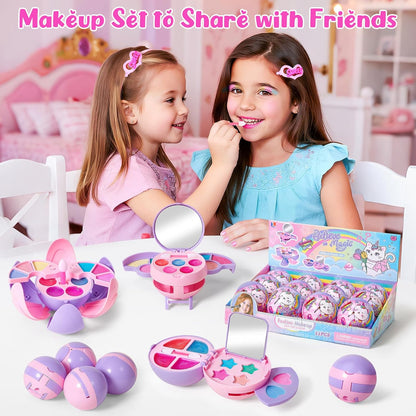12 Pack Kids Makeup Blind Ball Party Favors - Surprise Cosmetic Blind Balls with Lip Gloss, Eyeshadow & Sponge Blusher (3 Styles, 2 with Mirrors), Party Favors Supplies Gifts for Girls