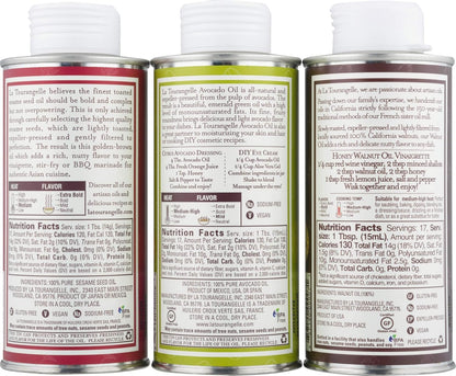 La Tourangelle, Favorites Trio of Oils - Roasted Walnut Oil, Avocado Oil, Toasted Sesame Oil, Gift Set, 8.45 fl oz (Set of 3)