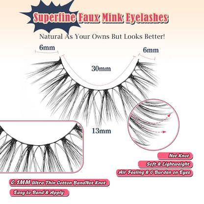 Strip Lashes Natural False Eyelashes Wispy Fake Eyelashes Soft False Lashes C Curl Natural Lash 13mm Siligli Eyelashes 7 Pair Eye Lashes Pack