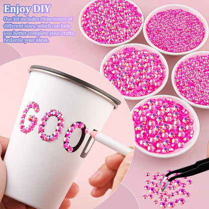 30000Pcs Hot Pink AB Rhinestones for Bedazzling with B7000 Jewelry Glue, Bedazzler Kit Flatback Gems, Resin Rhinestones for Crafting Crafts Clothing Shoes Fabric Nail Art Assorted Size 2/3/4/5/6mm