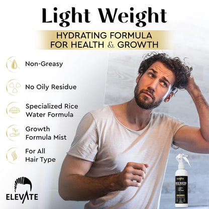 Elevate Rice Water Hair Growth Spray - Infused with Biotin, Caffeine & Aloe Vera for Thicker, Longer, Softer Hair - Fermented Leave In Mist for Thinning, Damaged Hair - Vegan & Non-Greasy