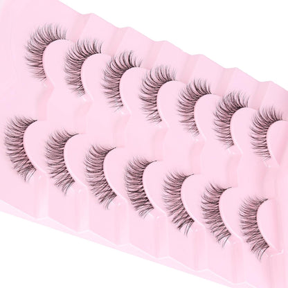 Lashes Natural Look False Eyelashes Wispy 13mm Eye Lashes Pack with Thin Cotton Band C Curl Fake Eyelashes 3D Volume For Daily Siligli Lash 7 Pair