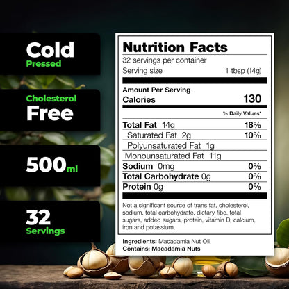 Species Nutrition Macadamia Nut Oil, Healthy Cooking Oil for Stir Fry, Sweet, Buttery, Great Tasting, Omega 9 Monounsaturated Fats, Balanced Omega 3 & 6 Fats. (32 Servings)