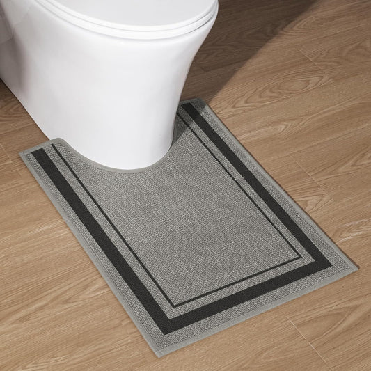 chakme Bathroom Rugs Mat U-Shaped 24x17, Ultra Thin Non Slip Bath Mat Small Quick Dry Absorbent Bath Mat for Bathroom Floor, (Dark Grey, U-24"x17")