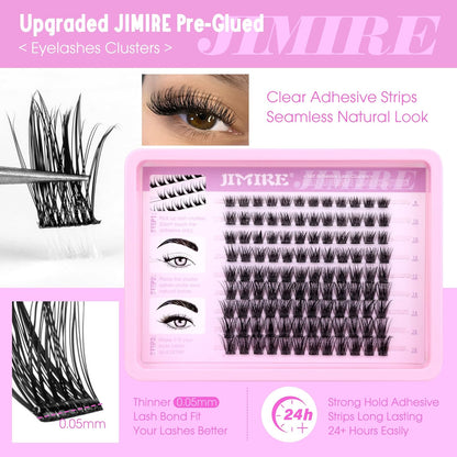 JIMIRE Self Adhesive Eyelashes Natural Wispy 8-16MM Pre Glued Lash Clusters No Glue Needed Press on Lashes Reusable Self Adhesive Lashes Classic Eyelash Clusters Easy to Apply