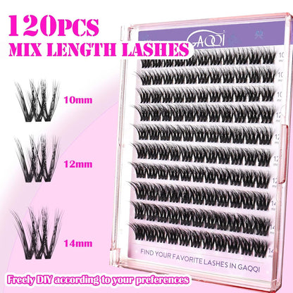 GAQQI Lash Clusters, Cluster Eyelash Extensions 110 Cluster Lashes, Wispy Volume Eyelash Clusters 10-14mm, Multilayered 3D Individual Lashes, Soft and Thin Band (3D-GQ08)