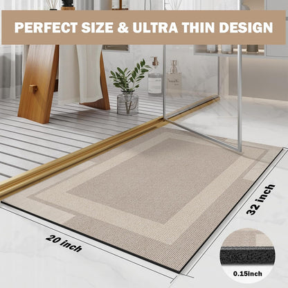 Non Slip Bath Mat, Rubber Backing Ultra Thin Bathroom Rugs Fit Under Door Quick Dry Super Absorbent Washable Bath Rug Shower Mat for Bathroom Floor Bathtub Shower Sink, Easy Care Beige 20"x 32"