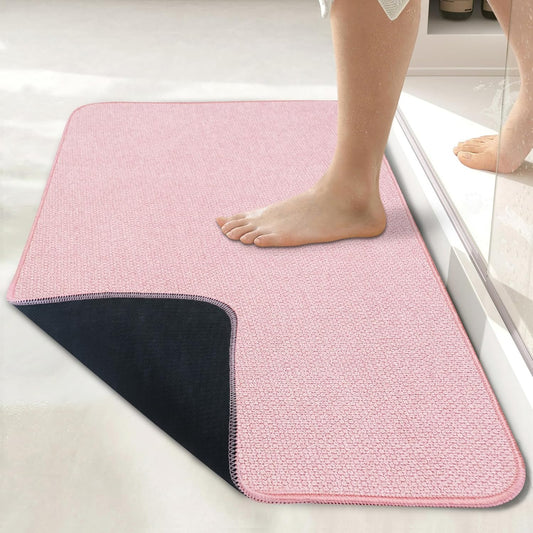 Bath Mat,Ultra Thin Bathroom Rugs,Rubber Bath Mats for Bathroom,No Slip Bath Rugs,Quick Dry,Machine Washable,Low Pile,Absorbent,Shower Outside,Sink,Home Decor Accessories.Pink,1'5"x2'3"(17x27inch)