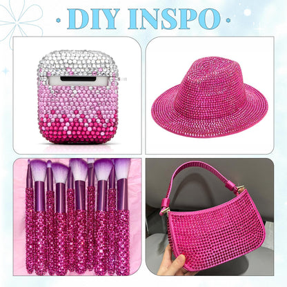 6000Pcs Resin Rhinestones for Bedazzling with 3Pcs B7000 Jewelry Glue, 1 Box Hot Pink Flatback Rhinestones for Crafting Crafts DIY, Crystals Gems for Clothing Shoes Tumblers Nail Art Makeup