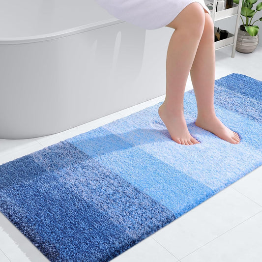 OLANLY Bathroom Runner Rugs 54x24, Extra Soft Absorbent Microfiber Bath Rugs, Rubber Backing, Quick Dry, Washable Bath Mats for Bathroom Floor, Tub and Shower, Home Decor Accessories, Light Royal Blue
