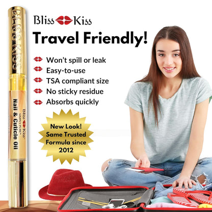 Bliss Kiss | 1 Vanilla Fragrance | Nail Oil Cuticle Pen w/Vitamin E & Jojoba⏤Nail Strengthener Nail Growth Serum for Brittle Peeling Breaking Thin Nails
