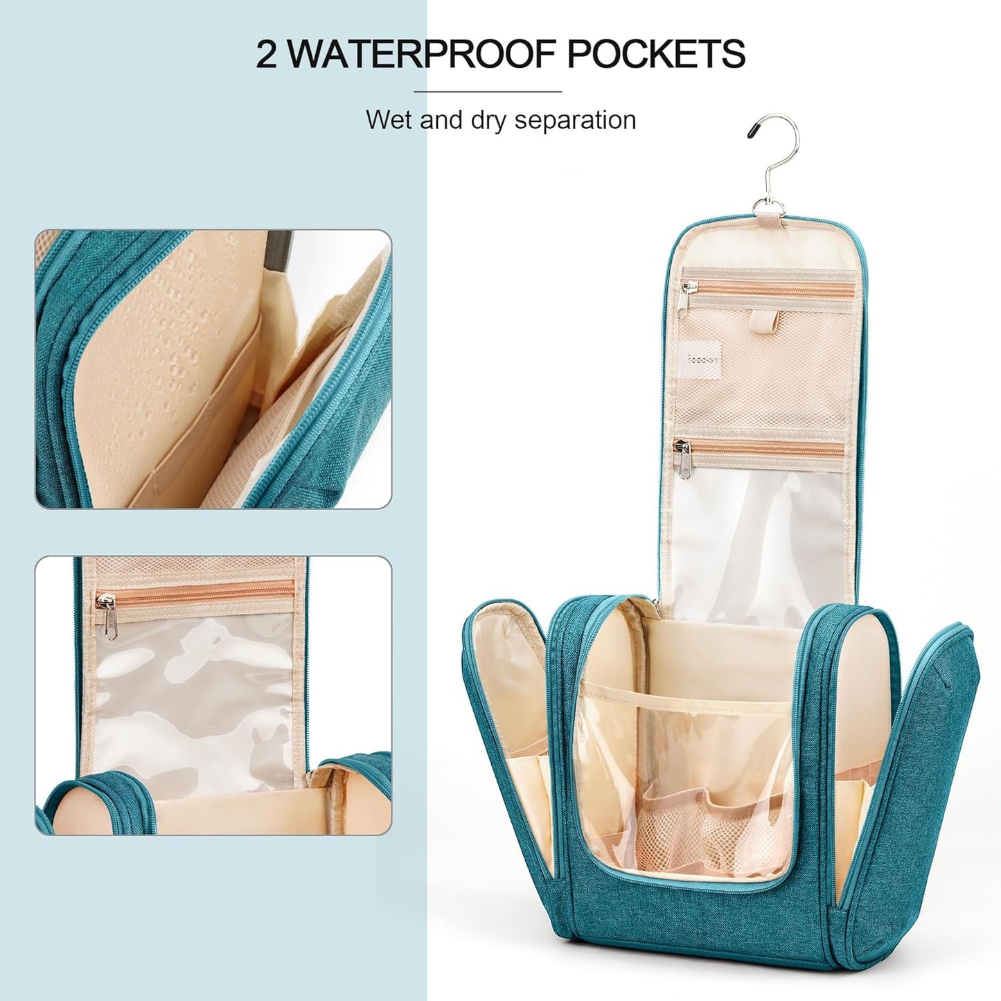 Travel Hanging Toiletry Bag for Women and Men, 6 Organizer Compartments, Holds Full Size Bottles, Extra Large Cosmetic Accessories, Makeup essentials, Bathroom Water-resistant Toiletries Bag, Blue