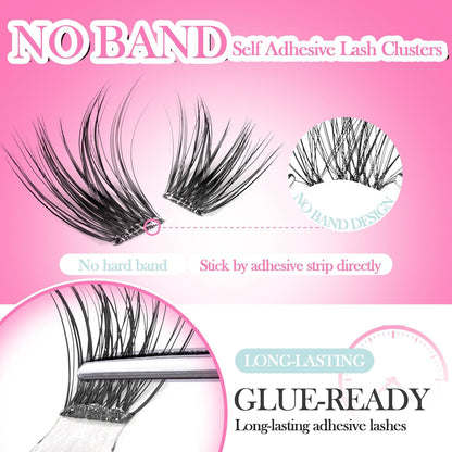 GAQQI Self Adhesive Lash Clusters, No Glue Eyelash Clusters 10-16mm Full & Volume Self Adhesive False Eyelashes, No Band Glueless Lashes
