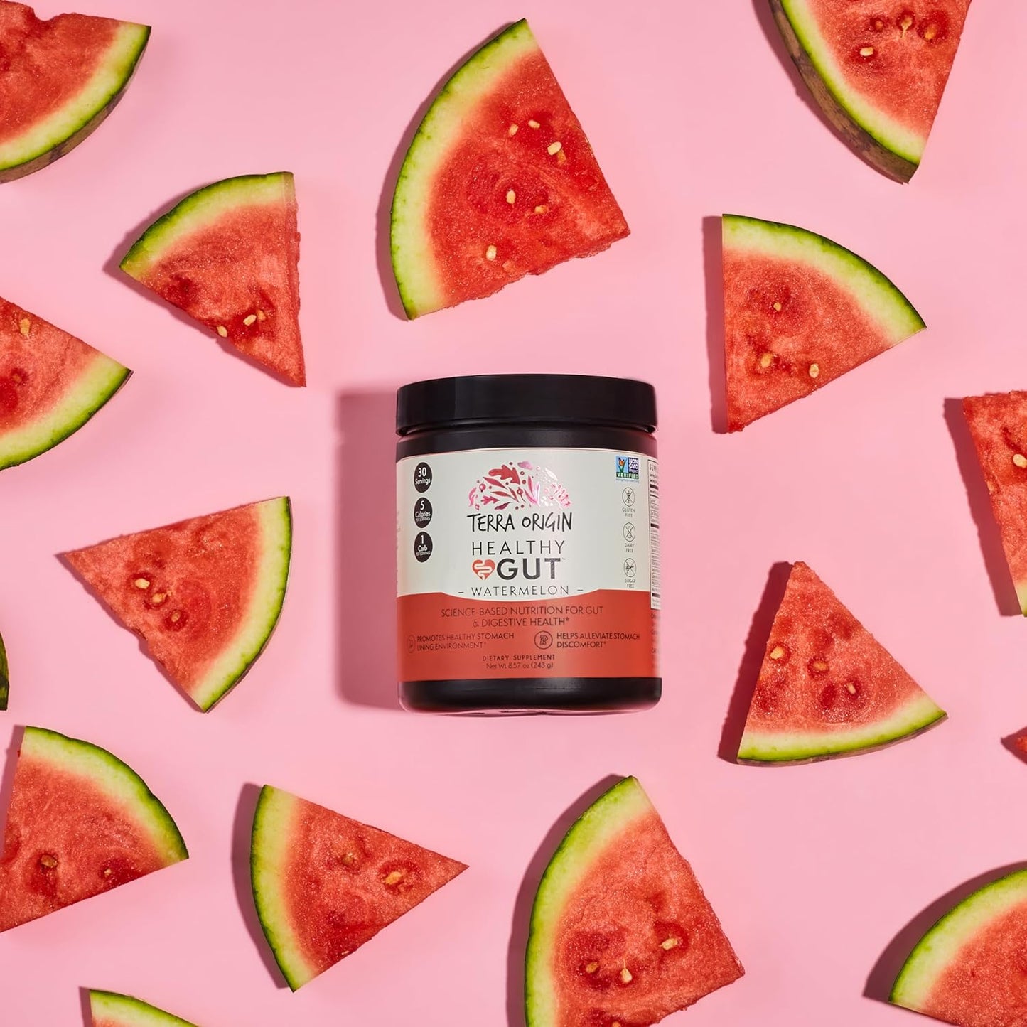TERRA ORIGIN Healthy Gut Watermelon | 30-Servings with L-Glutamine, Zinc, Glucosamine, Slippery Elm Bark, Marshmallow Root and More!