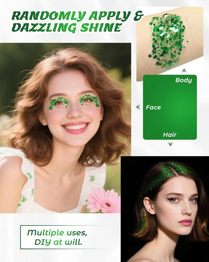 6PCS Green Face & Body Glitter Gel Kit - Holographic Chunky Sequins for Festival, Rave Accessories | Green Face Paint for Women, Kids Sparkling Makeup | Easy to Apply & Wash Off