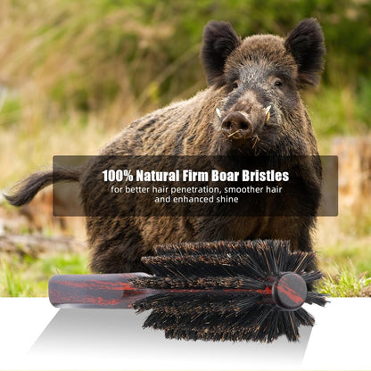 PERFEHAIR Soft Boar Bristle Round Brush for Fine, Thin Hair or Beards - 1.3 inch for Drying, Styling, Curling, Adding Volume