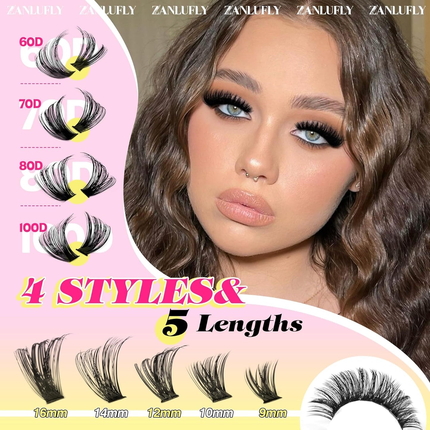 Lash Clusters D-Curly Individual Lashes Volume Eyelash Clusters Bulk zanlufly Thick Lash Extension 560Pcs Natural DIY Eyelash Extension (9-16MM,60D+70D+80D+100D)