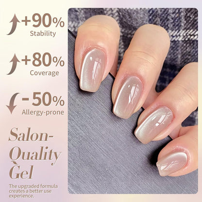 Born Pretty Cat Magnetic Eye Gel Nail Polish, Nude Moonlight Cat Magnetic Gel, Glass Shiny Effect Nude Soak Off Nail Art Salon Manicure Home Gift 15ml