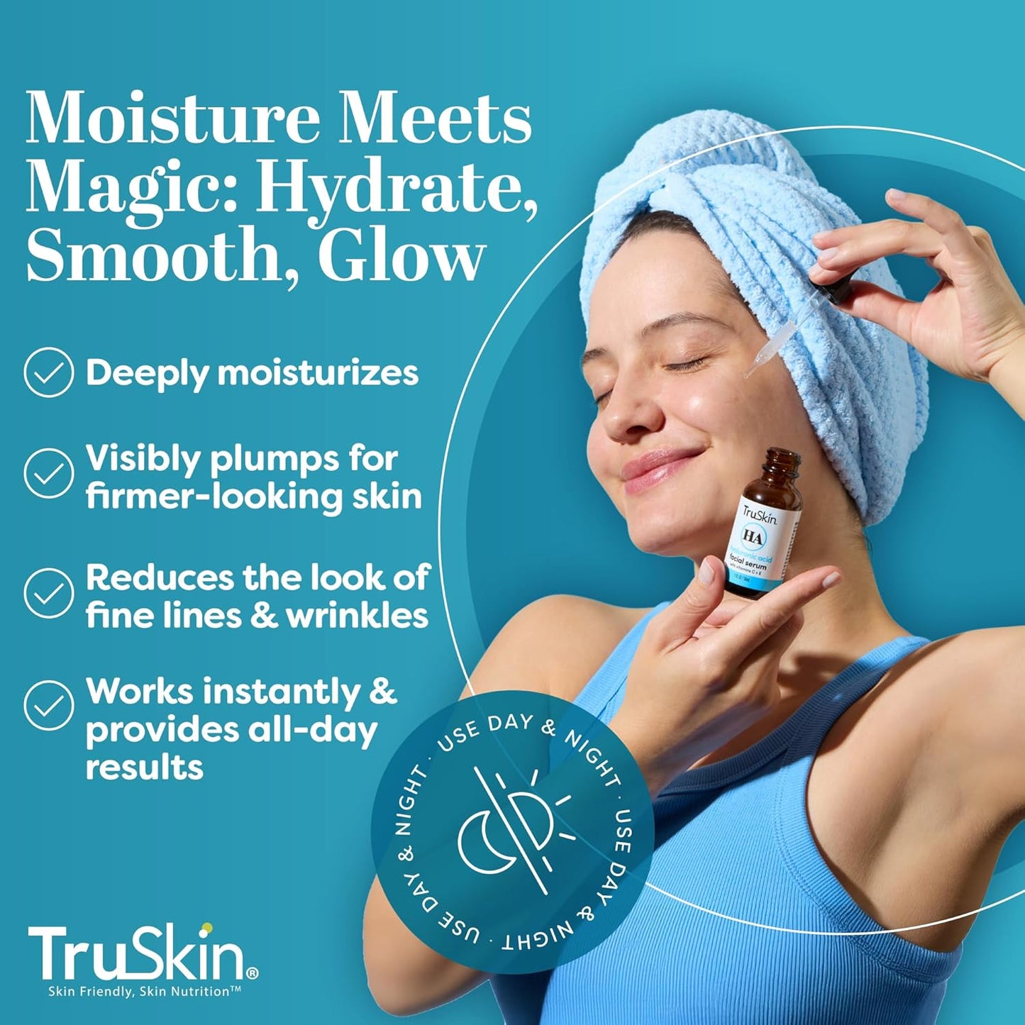 TruSkin Hyaluronic Acid Serum for Face + 7 Ultra Hydrating Ingredients – Best Face Serum for Moisturizing, Visibly Plumping Skin & Smoothing the Look of Fine Lines, 1 fl oz