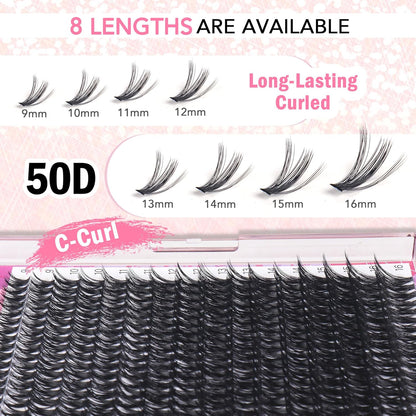 GAQQI Lash Clusters 320Pcs Individual Lashes 50D Mixed 9-16mm Eyelash Clusters C Curl Lash Clusters Look Like Mink Eyelash Extensions Thin Band Soft to Use Self Application(50D-CMIX）