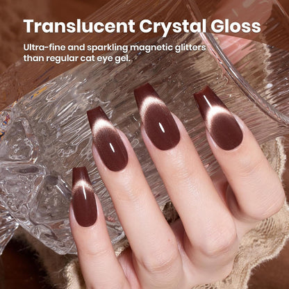 Beetles Brown Cat Eye Gel Nail Polish - Cinnamon Girl Cat Eye Gel Polish, 15ML Glitter Brown Magnetic Fall Gel Polish Jelly Sheer Translucent Effect Soak Off UV French Nail Art Manicure Gift for Women