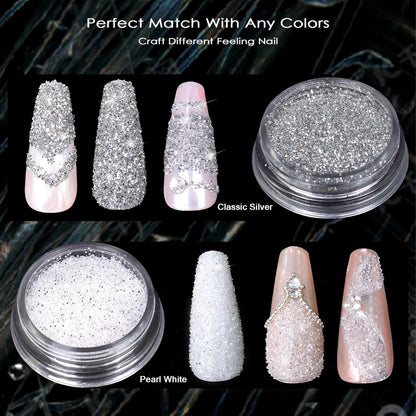 Allstarry Nail Glitter, 2 Colors Sparkling Silver Reflective Glitter Shiny White Diamond Dust Shimmery Sequins Crystal Gems for Nail Art Disco Party Nightclub Raves Festivals Concert Shows Wedding