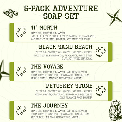 CompassSoap Natural Soap for Men | Skin-Friendly, Hand Made Soap Bar Gift Set | Best Exfoliating and Cleansing Bar Soap for Men | 5 Oz. Variety Pack of 5