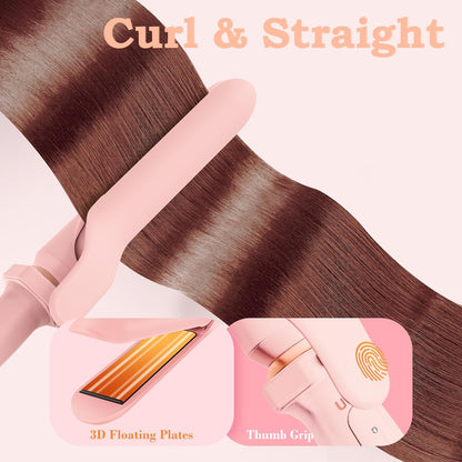 Ufree 5 in 1 Curling Iron with Ceramic Barrels (0.35"-1.25"), Curling Wand Set with Flat Iron Hair Straightener, Instant Heat Up, Dual Voltage Hair Curler, Gifts for Women, Pink