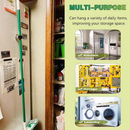 ULIBERMAGNET Magnetic Mop Broom Holder,Heavy Duty Movable Magnetic Tools Holder,2 Pack Anti-slip Magnet Mounted Utility Storage Shovel,Rake,Brush,Yard Tools in Kitchen,Laundry Room,Bathroom,House